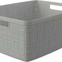 Curver Set of 6 Medium 12L Jute Decorative Plastic Organization and Storage Baskets - Perfect Bins for Home Office, Closet Shelves, Kitchen Pantry and All Bedroom Essentials, Grey
