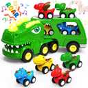 Toddler Car Toys for 1 2 3 4 Year Old Boy Kids Toys 5-in-1 Dinosaur Transport Carrier Trucks Toys for Boys 1-3 with Sounds & Lights Toddler Toys for Boys Age 1-2 2-4 Dinosaur Toys for Kids 3-5 4-6 (Green)