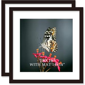 18x18 Frame Black With Mat 14x14 Solid Wood Picture Frames Wall Mounting (2 pack, 18x18 Inch)