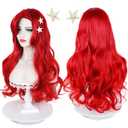 Red Curly Wig, Max Beauty Red Mermaid Cosplay Wigs for Woman with Starfish Hair Clips, Adult Long Hair Daily Wig Heat Resistant Synthetic Fiber for Halloween for Cosplay for Christmas (Red 1)