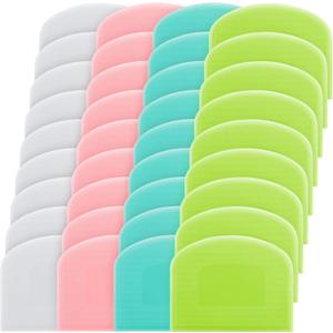 Thyle 36 Pcs Plastic Dough Scraper Set Bowl Multipurpose Dough Cutter Flexible Scraper Spatula for Kitchen Baking Tool Cake Bread Pizza Food Pastry Icing Fondant, White, Pink, Green and Blue