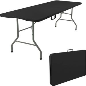 Fivenl 2 Pack 6 Feet Portable Folding Table Black, Steel Legs Fold-in-Half with Carrying Handle Rectangular Plastic Foldable Table for Party, Wedding, Camping, Picnic, Dining, Indoor Outdoor Events