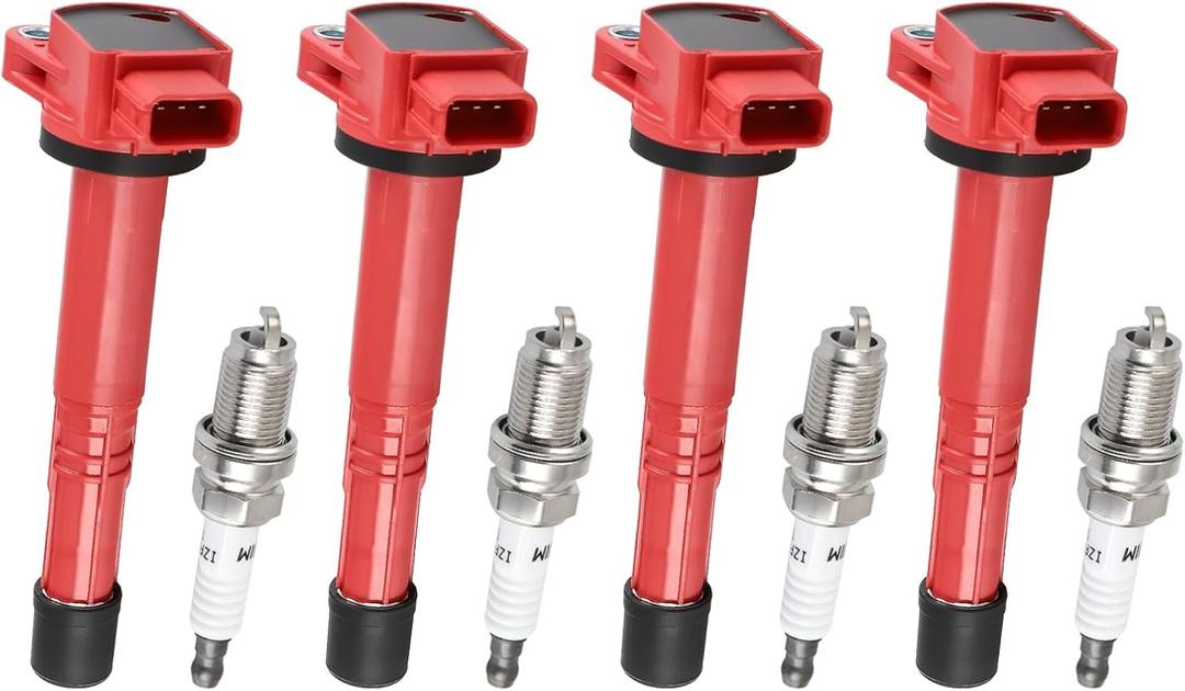Pindex 4 Pack Ignition Coils and Iridium Spark Plugs,UF311 92213 Coil Pack Kits Compatible with 2002-2011 Acura Honda RSX Civic CRV Element 2.0L 2.4L Replacement UF311 UF583 C1382 30520-RRA-007