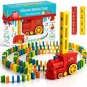 Atlasonix Domino Train for Kids - Dominos for Kids - Train Toys for Toddlers 3-5, Automatic Domino Laying Toy Set (300, 220,160 Blocks) with Colorful Dominos - Montessori STEM Toy