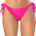 Tempt Me Women Side Tie Bikini Bottoms - String Swim Bottoms Low Rise Bathing Suit Bottoms Cheeky Coverage Swimwear 2025, Size Medium, Hot Pink