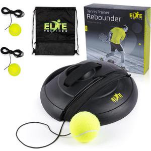 Tennis Rebound Ball Set | Solo Practice Rebounder, No Filling Required, Heavy Duty Power Base | 3 Balls with String, Drawstring Bag | Training Equipment for Any Skill Level