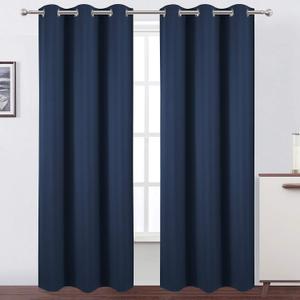 LEMOMO Blackout Curtains 42 x 84 inch/Navy Curtains Set of 2 Panels/Thermal Insulated Room Darkening Bedroom Curtains