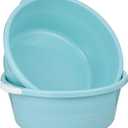 ULTECHNOVO 2 Pack Plastic Wash Basin, Large Round Dishpan for Hand Washing Clothes, Laundry Tub for Soaking Feet, Face & Baby Bottles, Portable Camping Sink Bowl, Blue (38.5*32.5cm)