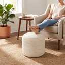 Palisa Natural Jute Pouf Ottoman 16 X 18Inch | Handwoven Round Boho Floor Pouf for Living Room Decor | Lightweight Decorative Footrest Accent Stool for Bedroom Nursery & Apartment - White