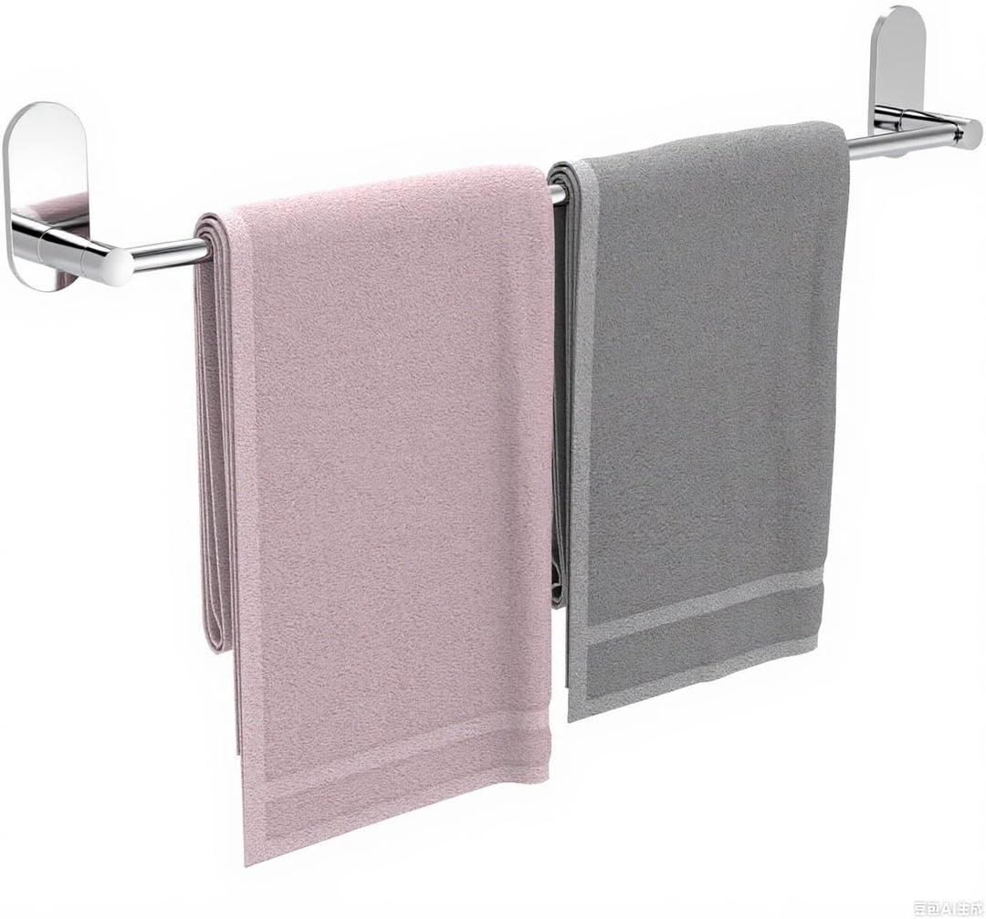 Self Adhesive Towel Bar for Bathroom 24ich Stainless Steel and Zinc Alloy No Drill Towel Rack Heavy Duty Hanger Stick On Hand Towel Holder for Kitchen, Cabinet, Door, Shower, Polished Chrome