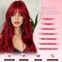 NOSTALGIA Vibrant Red Long Wavy Wigs with Bangs for Women, Premium Skin-Friendly Synthetic Hair, Bright Red Cosplay Party Wig for Halloween, Christmas & Daily Wear