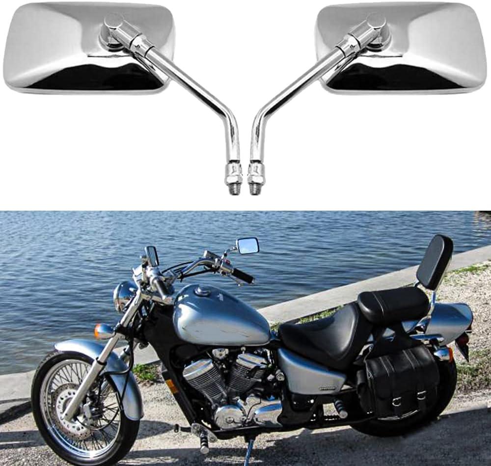 M10 Motorcycle Side Mirrors, Chrome Rectangle Motorcycle Rearview Wing Mirrors Compatible With Bobber ATV Street Bike Cruiser Chopper (Chrome)
