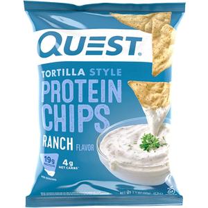 Quest Nutrition Tortilla Style Protein Chips, Ranch, Baked, 19g Protein, 4g Net Carb, Low Carb, Gluten Free, 1.1 Ounce (Pack of 12) Best Before 08/22/26