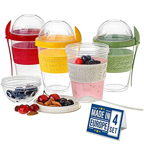 Crystalia Yogurt Parfait Cups with Lids, BPA FREE Reusable Yogurt Containers with Lids and Spoons, Take and Go Yogurt Cup with Topping Cereal or Oatmeal Container, Colorful Set of 2(Large 20 oz)