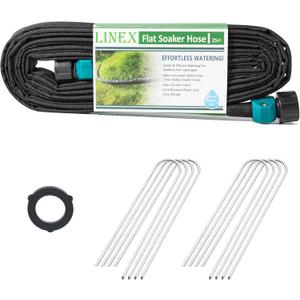 LINEX Garden Flat Soaker Hose 1/2" x 25 ft with Stake for Garden Beds Drip Sprinkler Hoses Heavy Duty Save Water 80%