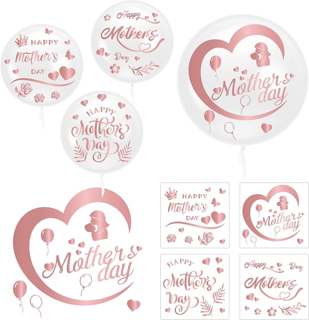 CNhoqc Mother's Day Bobo Balloons - 36pcs Rose Gold Happy Mother's Day Bobo Bubble Balloons Set 20pcs Transparent Bubble Balloon with Stickers