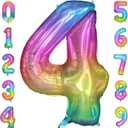 40 Inch Rainbow Number Balloon 4, Large Number Foil Balloons Mylar for Girl Boy Birthday Party Celebration Decorations Supplies, Digital Balloons for Wedding Anniversary Events Decorations