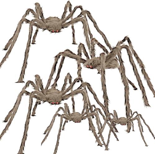 wymulot Halloween Giant Brown Spider 5 Pack 5Ft 4Ft 3.2Ft 2.5Ft 2 Ft Realistic Large Scary Hairy Spiders Sets for Halloween Decorations Indoor Outdoor and Yard Creepy Decor