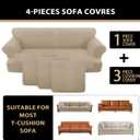 4 Piece T Cushion Sofa Slipcovers Stretch Couch Slip Cover for 3 Cushion Couch Sofa, Machine Washable for Living Room (Island Fossi, 3 Cushions)
