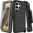 for Samsung Galaxy S25 Ultra Case with Belt Clip Holster,2X Screen Protector,Heavy Duty Shockproof Drop Protection Military Grade Full Body Rugged Phone Cover with Kickstand (6.9") (Black)
