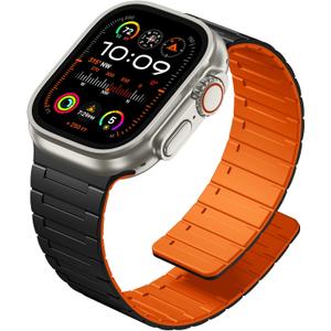 SNBLK Magnetic Watchband Compatible with Apple Watch for Men 44mm 45mm 46mm 49mm 42mm 41mm 40mm 38mm Women, Silicone Sport Strong Magnet Strap for iWatch Series 11 Ultra 3 Ultra 2 Se 10 9 8 7 6 5 4 1 (Black/Orange)