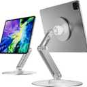XAOSUN Tablet Stand Magnetic for ipad Stand Desk 360Rotation, Multi-Angle Tablet Holder Adjustable Foldable for Home Office Accessories, Silver