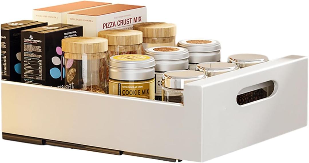 Pull Out Cabinet Organizer, Slide Out Drawer Carbon Steel Kitchen Storage Basket Roll-Out Shelf Pull Out Storage Box Set Cabinet Drawers Storage Racks Carbon Steel Kitchen Storage Basket (25cm elegant white, 25cm elegant white)