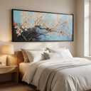 Hand-Painted Plum Blossom Wall Art for Living Room, Large 3D Texture Floral Canvas Oil Painting for Bedroom, Modern Black Framed Artwork for Above Sofa Office Kitchen Ready to Hang 24x56 Inches