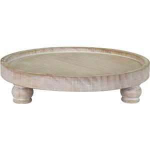 MAONAME Decorative Round Wood Riser for Display, Farmhouse Pedestal Stand for Kitchen Counter, Wash White Wooden Risers Tray for Home Decor, Pedestal Tray for Living Room Decor