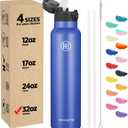 Han's Bottle Sports Water Bottle - 32 Oz, Straw Lid, Leak Proof, Vacuum Insulated Stainless Steel, Double Walled, Thermo Mug,Navy Blue