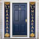 Ramadan Decorations for Home Blue and Gold Eid Decorations Mubarak Porch Door Sign Ramadan Decor Party Favor Hang Ramadan Mubarak Banner Outdoor Holiday Welcome Banner for Party Supplies
