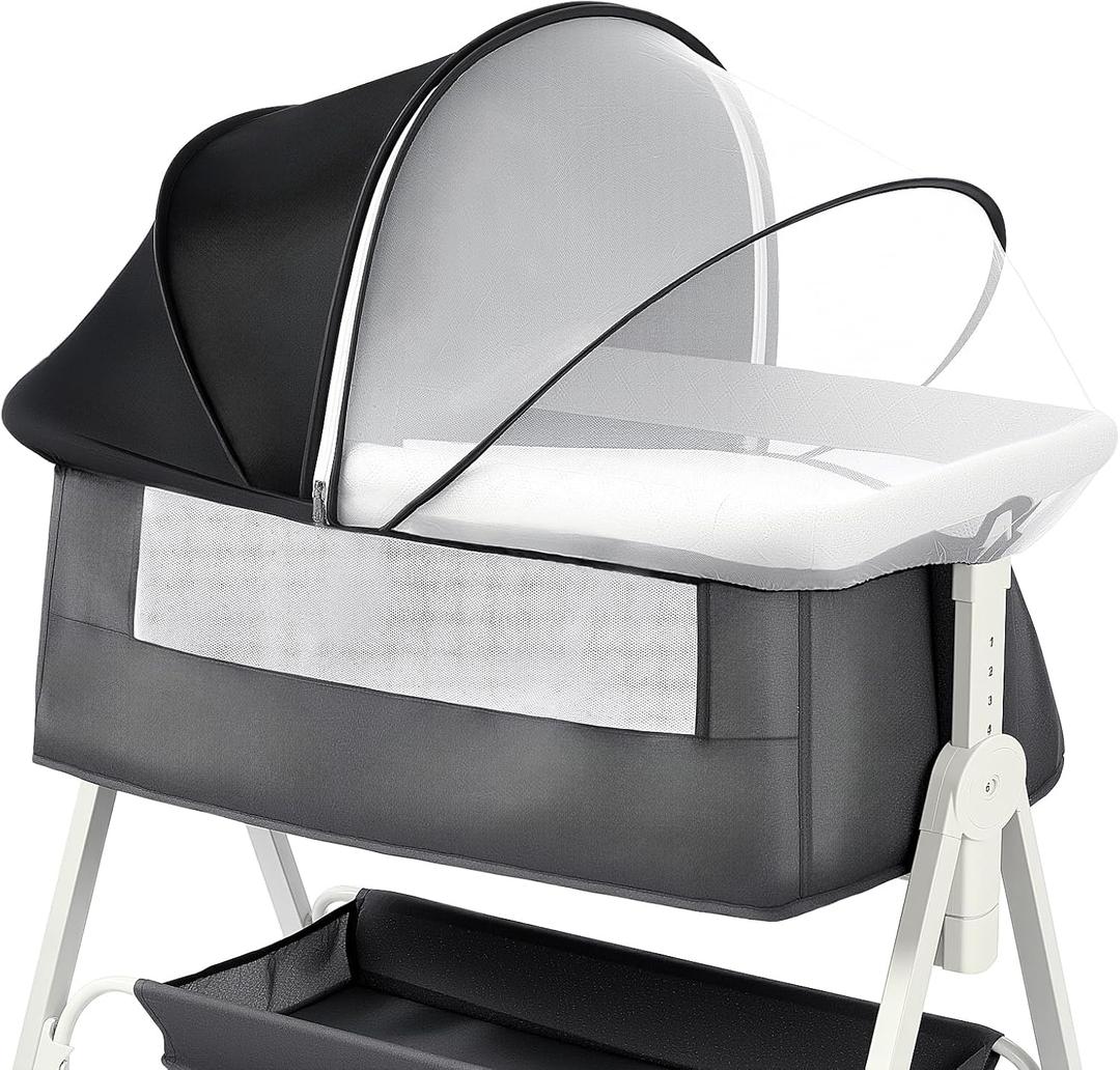 DUOMI Mosquito Net for Bassinet with Frame,Portable Bassinet Mosquito Net Cover to Keep Pets Out. (Black-Sunshade Bassinet Cover)