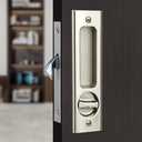 6.3 Privacy Pocket Door Lock Hardware,Invisible Door Handle with Keys,Recessed Door Handle for Pocket Sliding Door Lock Furniture Hardware,Brushed Silver
