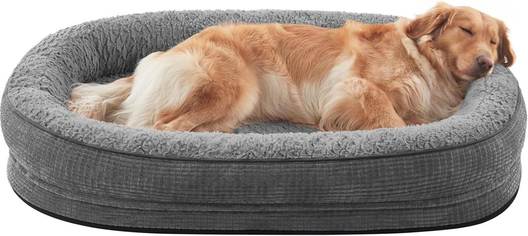 JOEJOY Orthopedic Dog Beds Large Sized Dog, XL Egg-Crate Memory Foam Pet Couch Bed with Bolster Sides, Waterproof Lining, Removable Washable Cover & Non-Slip Bottom, Grey (XL(42"x 32"x 7.5"))