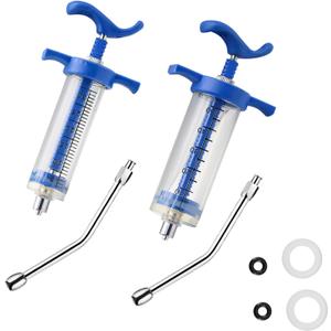 2Pcs Reusable Goats Syringe, 2 Drench Nozzle Adjustable Dosage Drench Gun Syringe for Bird, Cattle, Sheep, Goats, Horse, Pig, Dog Supplies, Pet Water Filler Tool (XM+M-30ML+50ML)