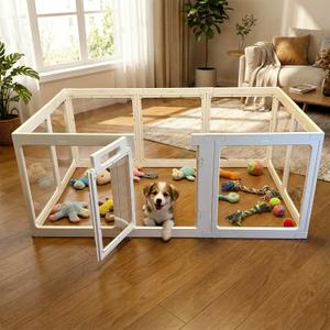 Transparent Indoor Dog Playpen with Safety Lock, Indoor Dog Fence for Small & Medium Pets | Secure, Stylish, Easy Clean Play Pen for Dogs & Pets with Scratch Resistant Panels (White, 10 Panel)