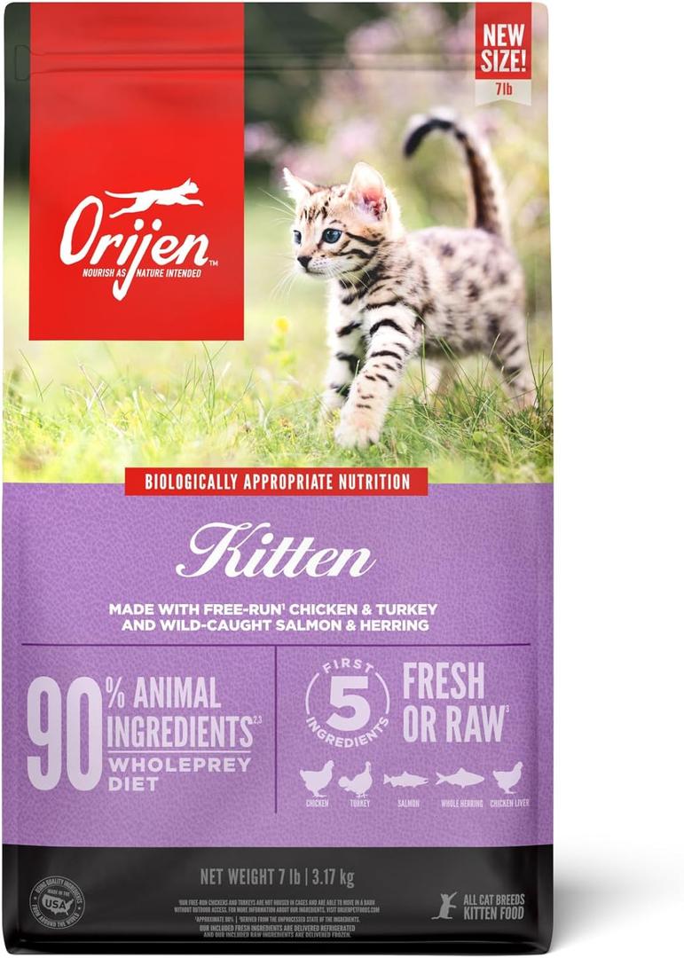 ORIJEN Grain Free High Protein Premium Dry Cat Food Kitten Recipe 7lb Bag (7 Pound (Pack of 1))