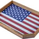 MyGift Patriotic American Flag Serving Tray Solid Acacia Wood Ottoman Coffee Table Tray with USA Stars and Stripes Design, 4th of July Party Decor