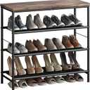 INGIORDAR Shoe Rack Organizer 5 Tier Long Metal Organizer Shelf with Industrial MDF Board and Layer Fabric for Entryway Closet Bedroom Living Room Garage,Black & Rustic Brown
