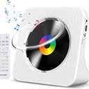 Gueray CD Player Portable Bluetooth Desktop CD Player for Home with Timer Built-in HiFi Speakers with LCD Screen Display Boombox FM Radio USB Type-c (White)