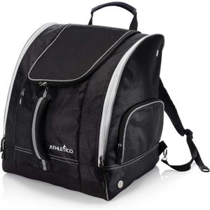 Athletico Ski Boot Bag  Skiing and Snowboarding Travel Luggage  Stores Gear Including Jacket, Helmet, Goggles, Gloves & Accessories  Venting and Grommets for Snow Drainage (Black with White Trim)