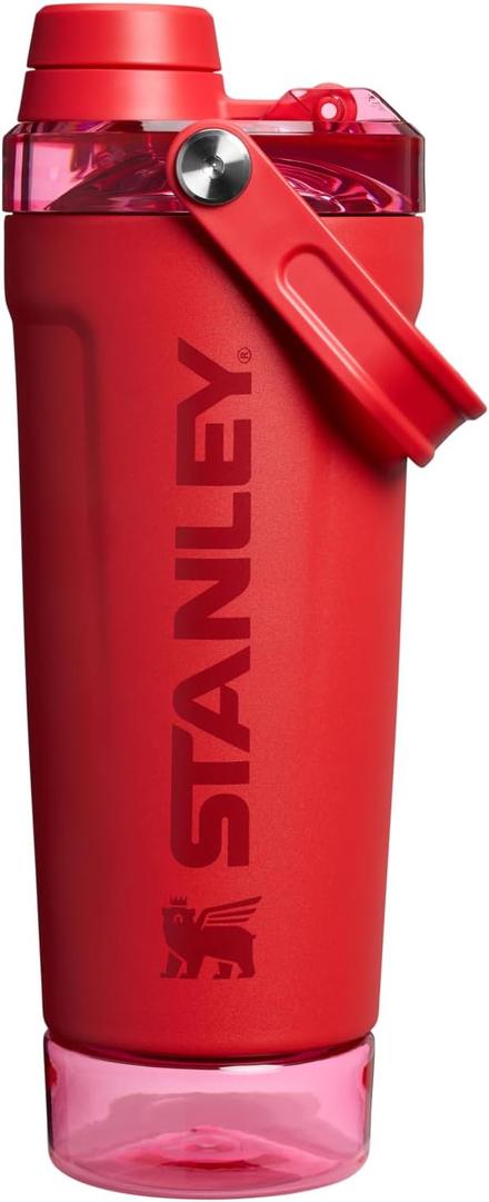 STANLEY Vitalize Shaker Bottle 20 oz | Leakproof Insulated Stainless Steel Shaker Cup | Base Storage and Twist On Fast Flow Lid | Protein Shakes and Pre Workout Powder | BPA-Free | Chili Red