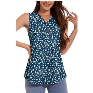 ALIGADUO Womens Summer Loose Fit Camisole Tank Tops V Neck Sleeveless Shirts Casual Blouse Button Up Tunic, Size 3XL