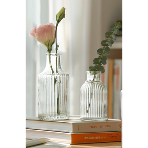 ComSaf Glass Bud Vases Set of 2, Small Flower Vases in Bulk, Mini Ribbed Vases for Centerpieces, Clear Vintage Vase for Table Decorations, Wedding, Party, Receptions, Home Decor