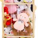 Stuffed Animal Storage & Organizer with Wheels, Wooden Stuffed Animal Zoo Storage with Elastic Band & Net, Space Save Toy Organizers, Plush Toy Holder for Kids Bedroom, Playroom and Nursery (Natural)