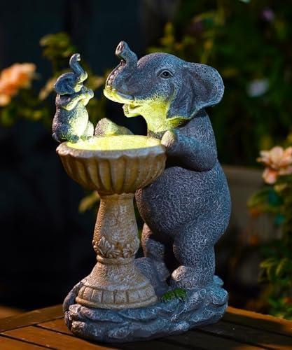 Nacome Solar Elephant Birdbath Garden Statues for Decor: Outdoor Sculpture for Outside Ornament Yard Art Lawn Porch Patio Balcony - Birthday Gifts Choice for Women Mom Grandma Lover