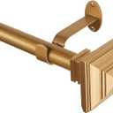 Elrene Home Fashions Florence Single Curtain Rod with Stacked Square Finials, 1" Diameter, (Soft Gold), (48X86)