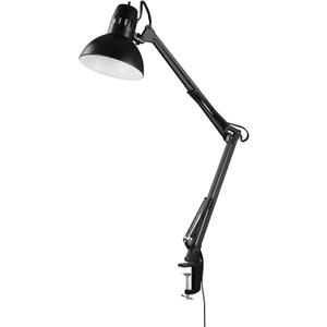 Globe Electric 56963 31.5" Multi-Joint Desk Lamp with Metal Clamp, Black, On/Off Rotary Switch on Shade, Partially Adjustable Swing Arm, Home Essentials, Reading Light, Office Dcor (Jet Black)