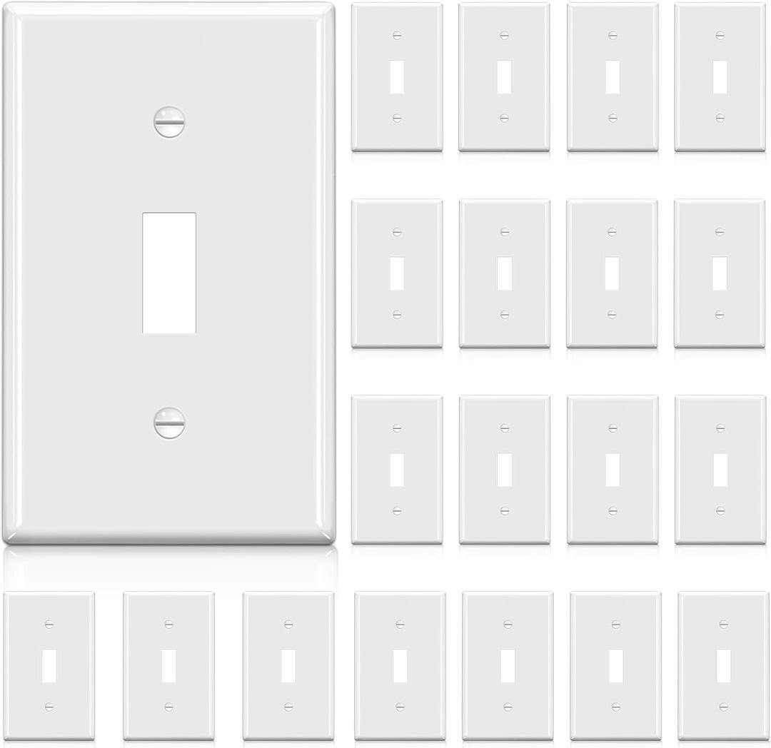 BESTTEN 20 Pack Light Switch Cover Plate, 1-Gang Toggle Wall Plate, Unbreakable Polycarbonate Faceplate Cover, Standard Size, UL Listed, White