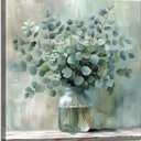 Eucalyptus Flower Glass Vase Canvas Wall Art Bathroom Decor Country Style Wall Decor Pictures Farmhouse Vintage Artwork Green Botanical Posters Prints for Bathroom Bedroom Decoration (20L" x 20W")